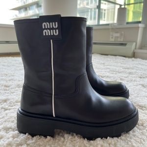 Miu Miu Leather Booties in Black